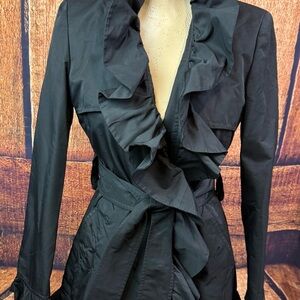 Moda International Black Ruffle Trench Coat